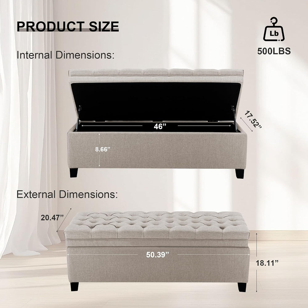 50" Storage Ottoman for Bedroom, End of Bed Bench,Beige