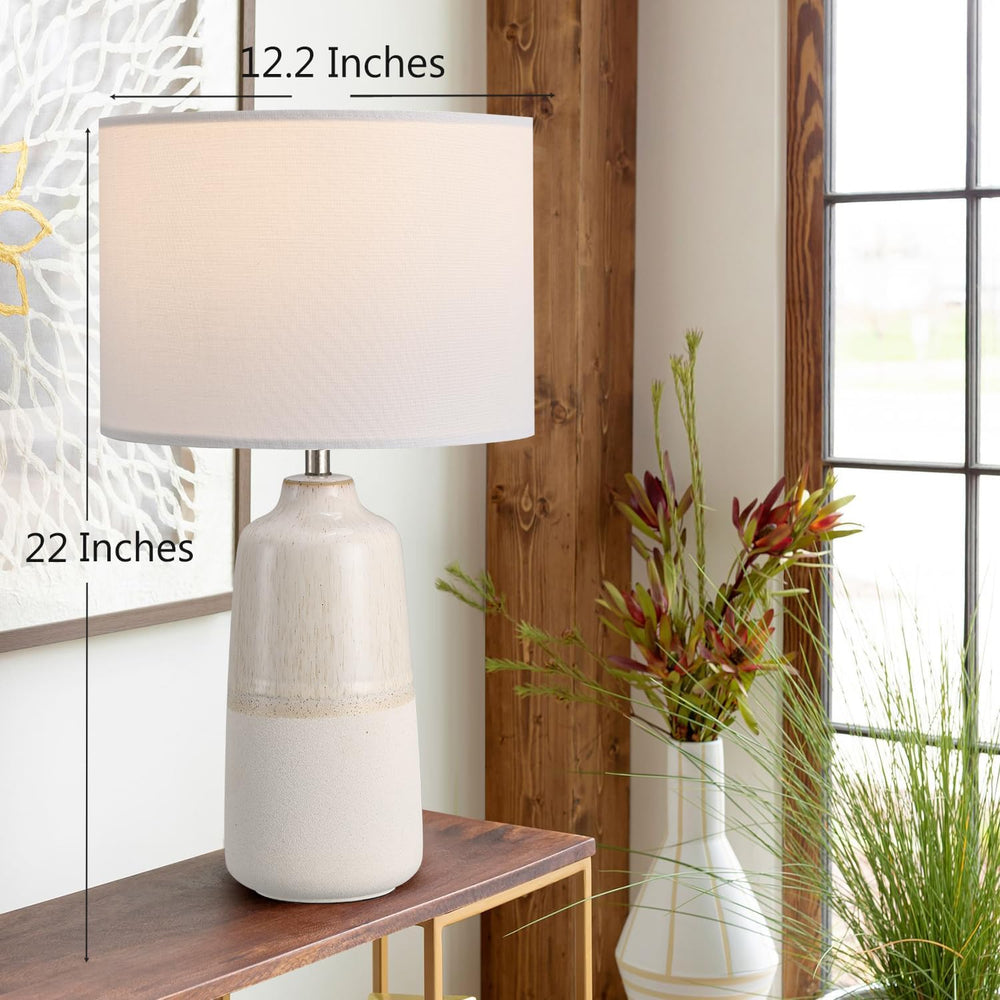BrightWe Tall Ceramic Table Lamp Set of 2, White Lamps for Bedroom Farmhouse ...