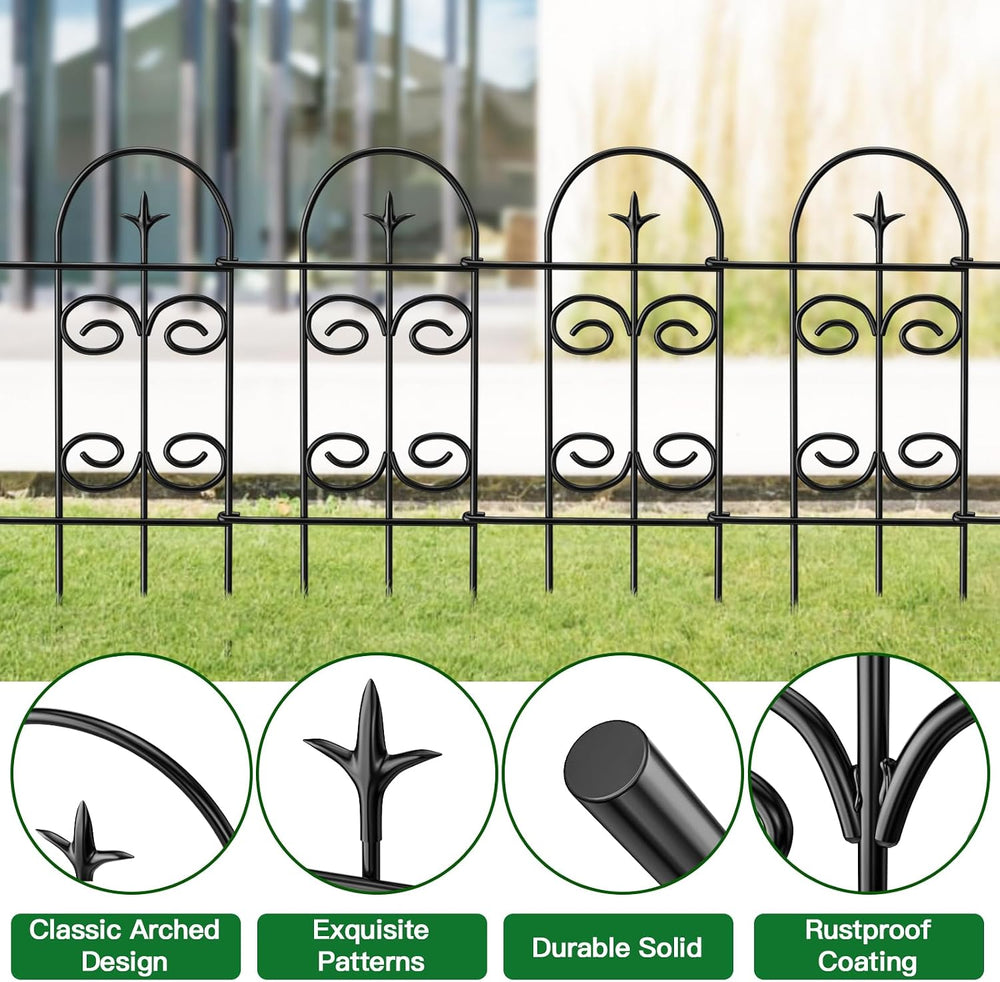 AMAGABELI 8 Panels 32in(H)ร10ft(L) Decorative Garden Fence No Dig Rustproof M...