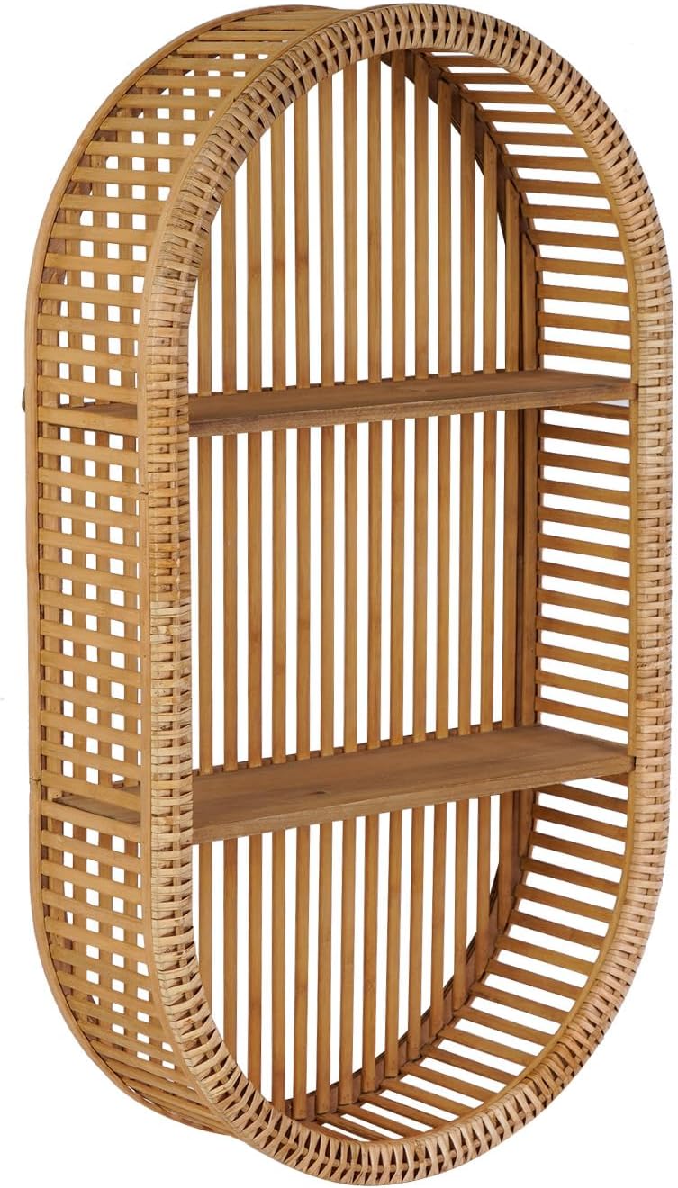 3 Tier Oval Rattan Wall Shelf