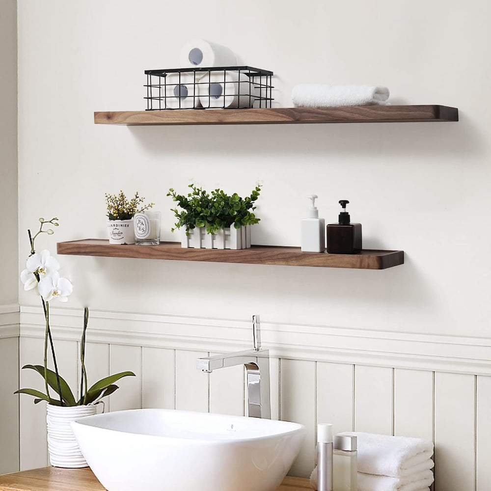 Axeman 36 Inch Solid Walnut Wood Floating Shelves, 6inch Deep Wall Shelves