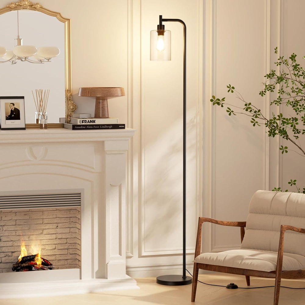 Ziisee Industrial Floor Lamp with Glass Shade - Black, LED Bulbs, Foot Pedal ...