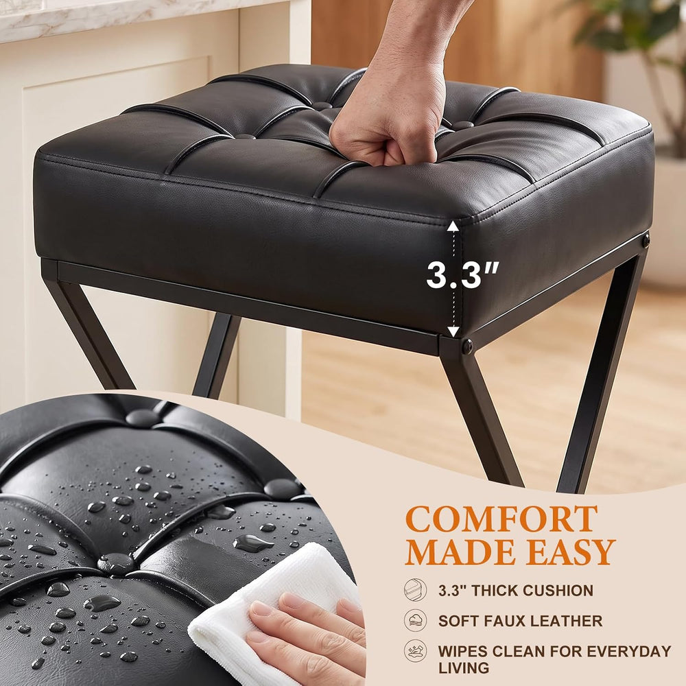 Bar Stools Set of 2, 26 Inch Counter Height Stool Faux Leather Black