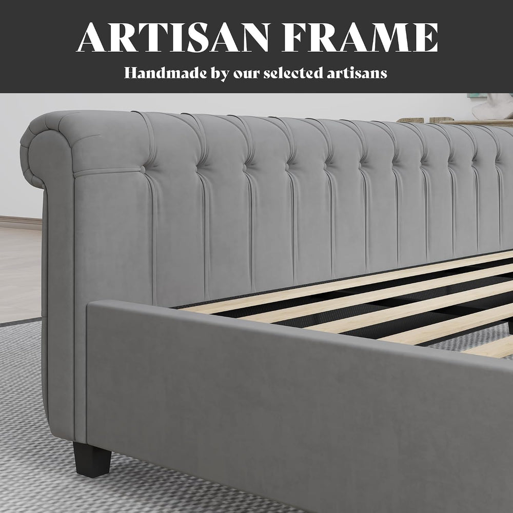 AMERLIFE California King Upholstered Sleigh Bed Frame with Headboard