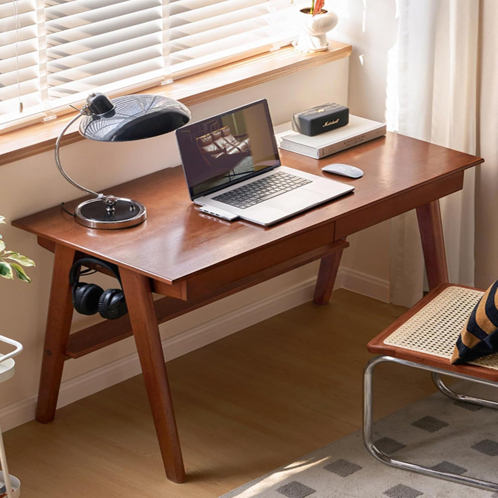 100% Solid Rubber Wood Desk Home Office Desk Mid Century Modern Writing Compu...