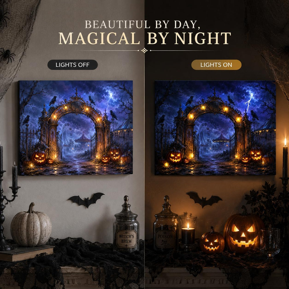 Artiluxy Halloween LED Canvas Wall Art, Haunted Amusement Park, 20x15 Inch