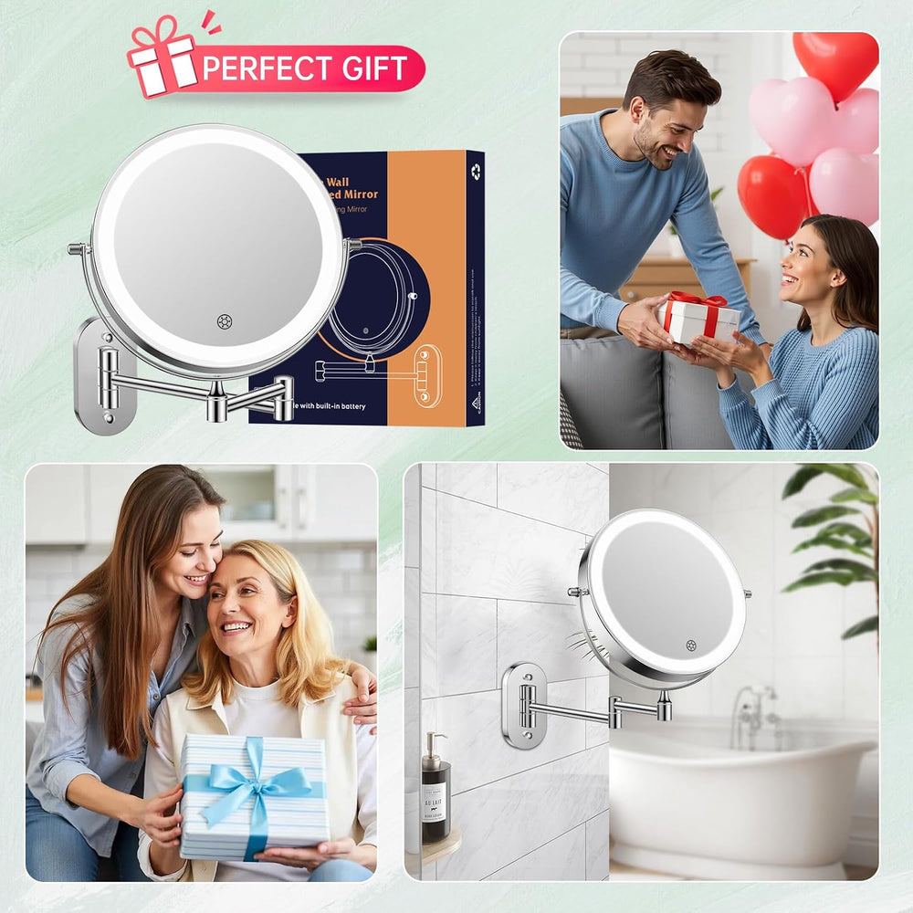 FUNTOUCH 5000mAh Rechargeable Wall Mounted Makeup Mirror with Light Charger