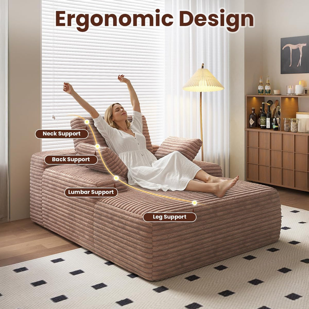 Oversized Chaise Lounge Chair Indoor, 67'' Corduroy Boneless Sofa Bed...