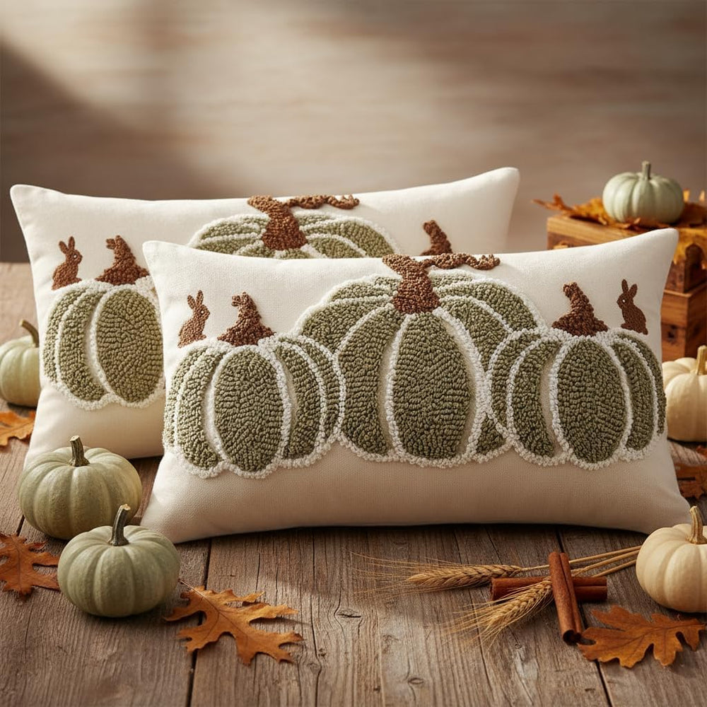 Fall Pillow Covers 12x20 Set of 2 Halloween Decor Green Pumpkin