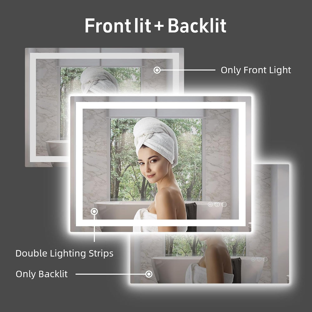 32"x 24" LED Bathroom Mirror with Lights, Backlit + Front Lit