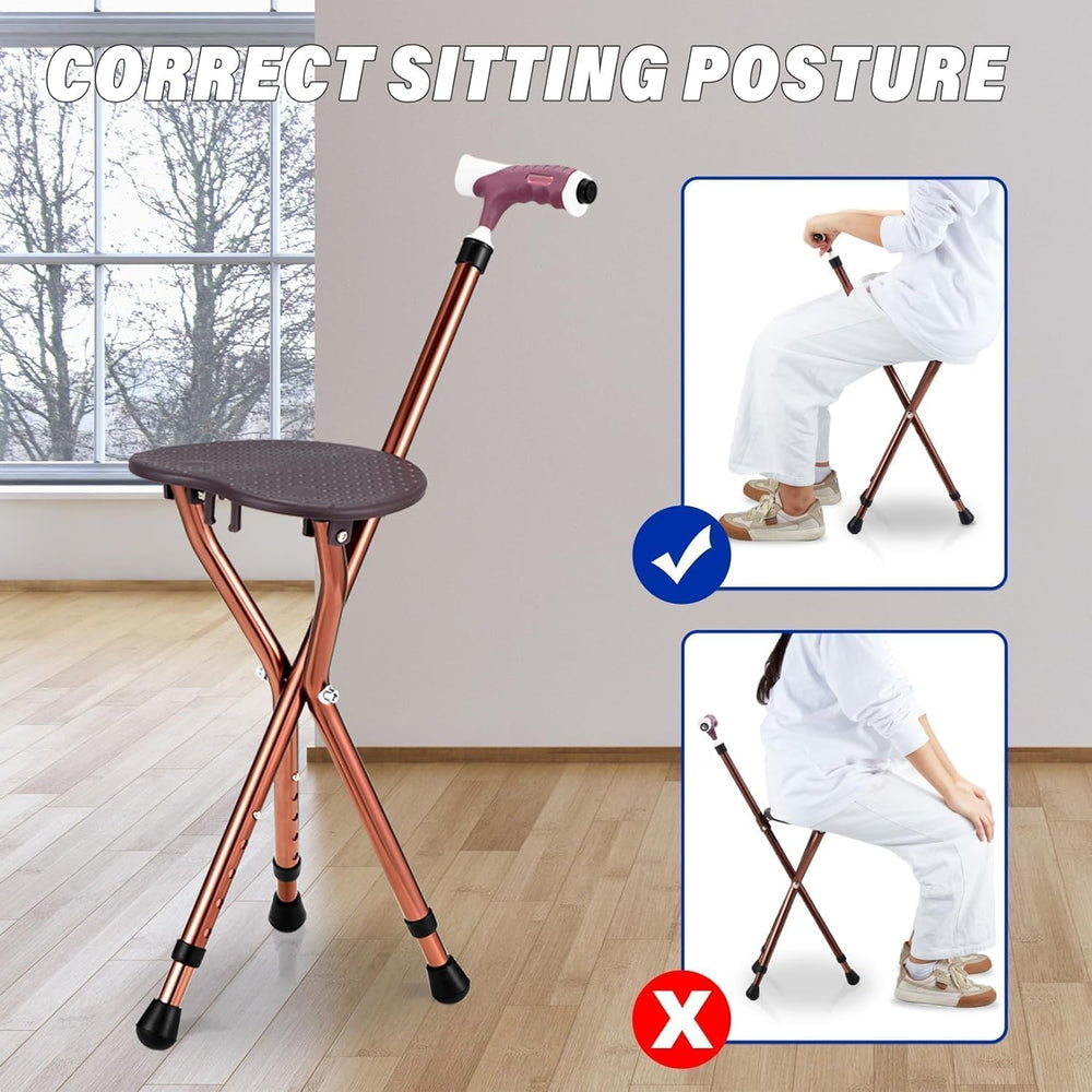 Folding Cane Seat Combo 400 lbs Capacity Portable Cane Stool Handy Folding Cr...