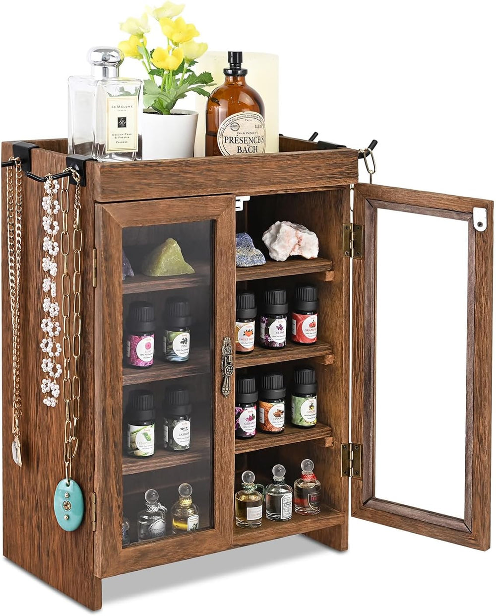 Ikee Design Wooden Storage Cabinet with Glass Door & Adjustable Shelves
