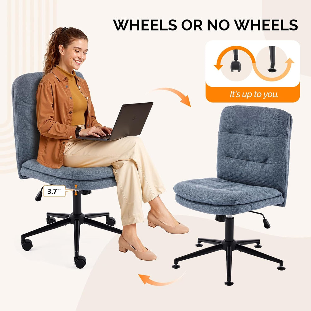 VINGLI Mid Back Armless Office Desk Chair with Wheels/no Wheels,360°Rocking S...