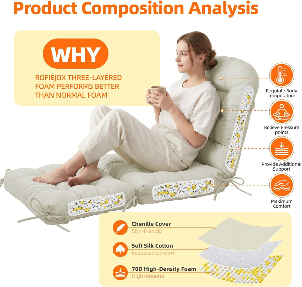 Rocking Chair Cushion Set, Ottoman Cushion Included, Oyster White