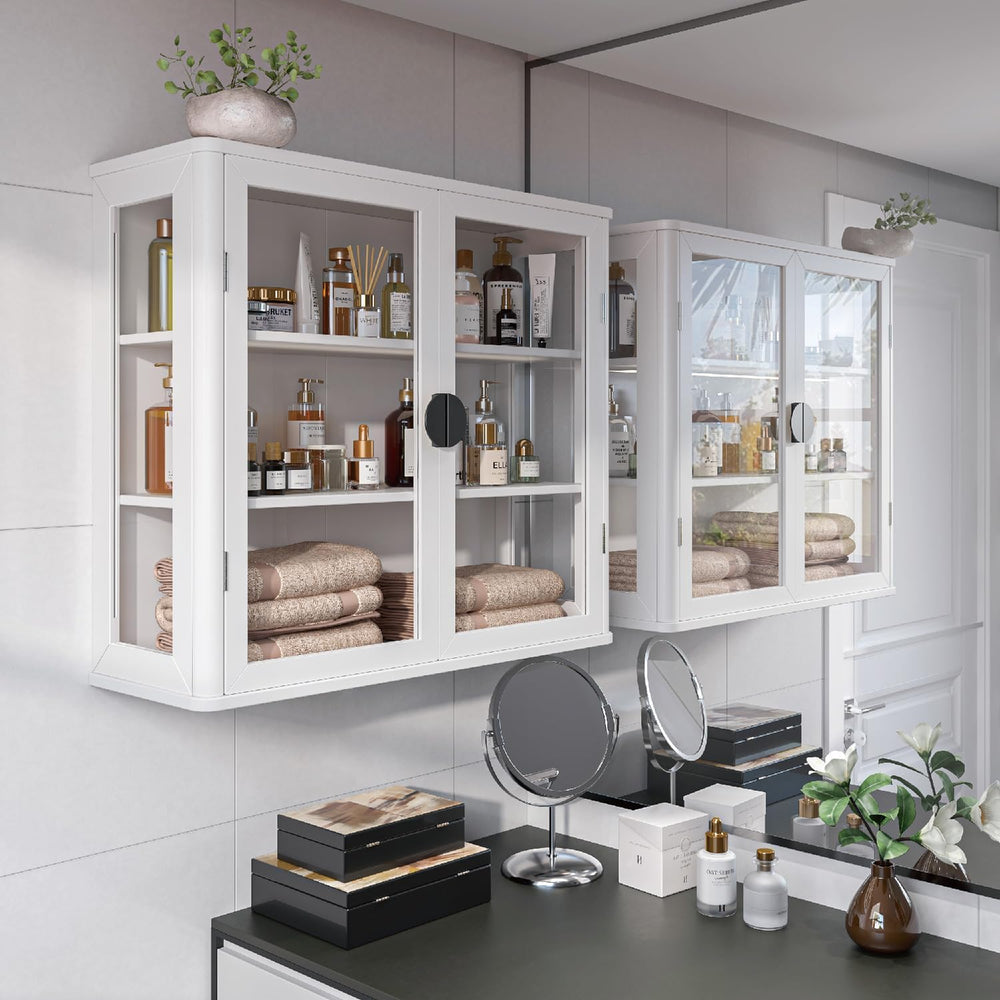 NEWOWNDS Display Wall Storage Cabinets for Laundry Room with Tempered Glass