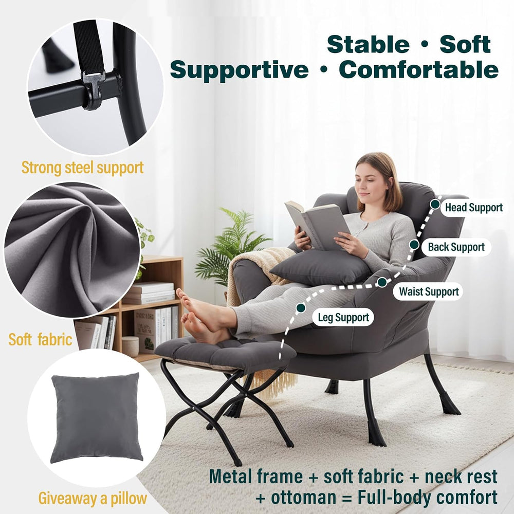 Lazy Chair with Ottoman, Comfy Reading Chair for Bedroom