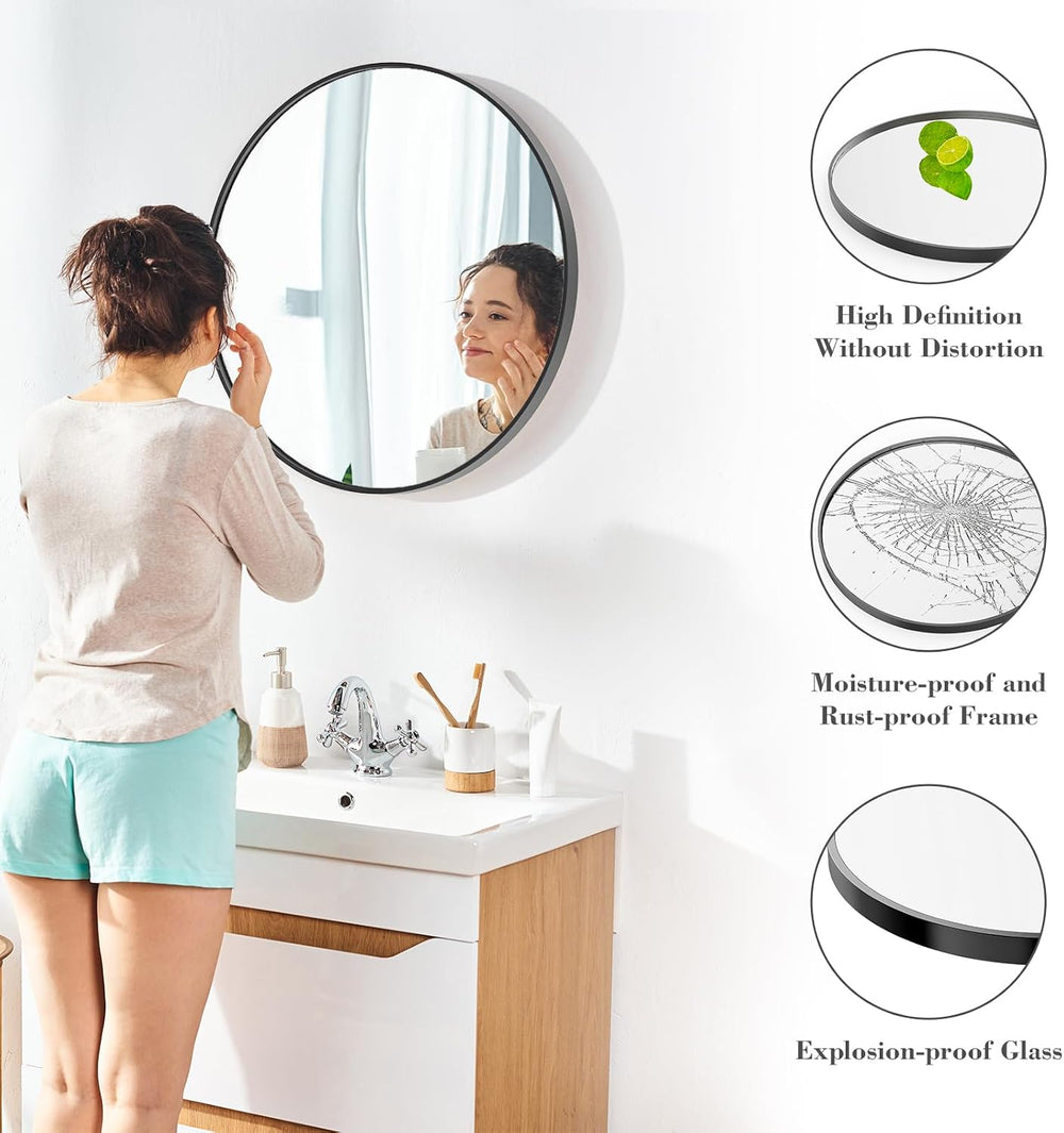 Sweetcrispy 30 Inch Round Wall Mirror, Bathroom Mirror for Over Sink