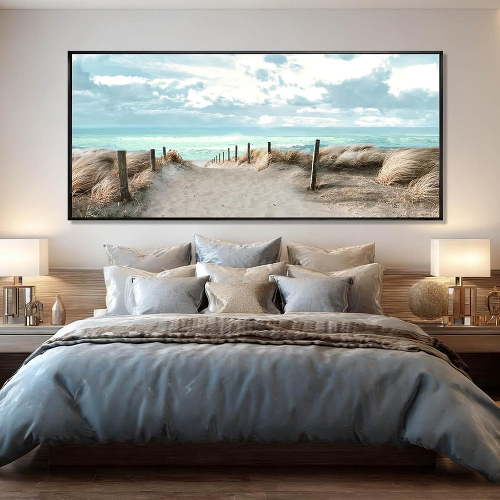 Oversized Framed Beach Coastal Ocean Wall Art,Landscape Nature Wall Decor,
