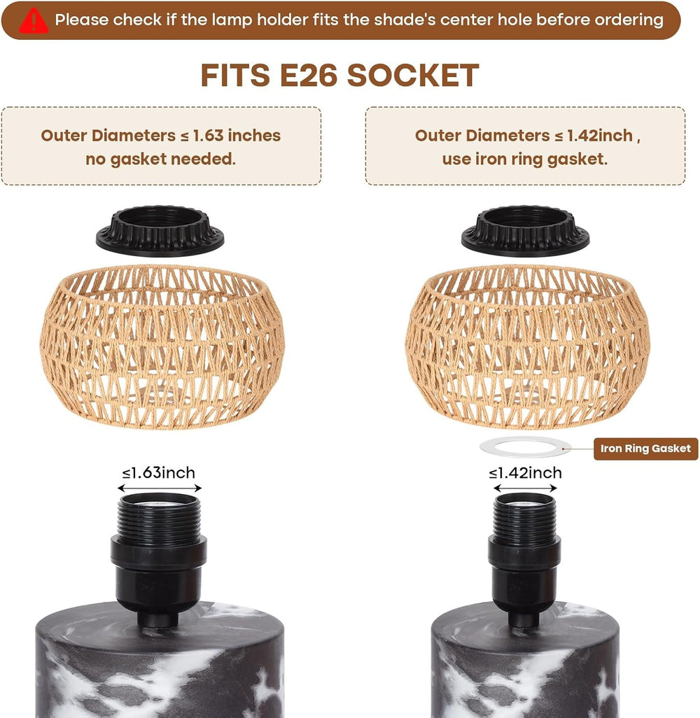 Boho Rattan Lamp Shade, 12.2" Top x 12.2" Bottom x 6.06" High,...