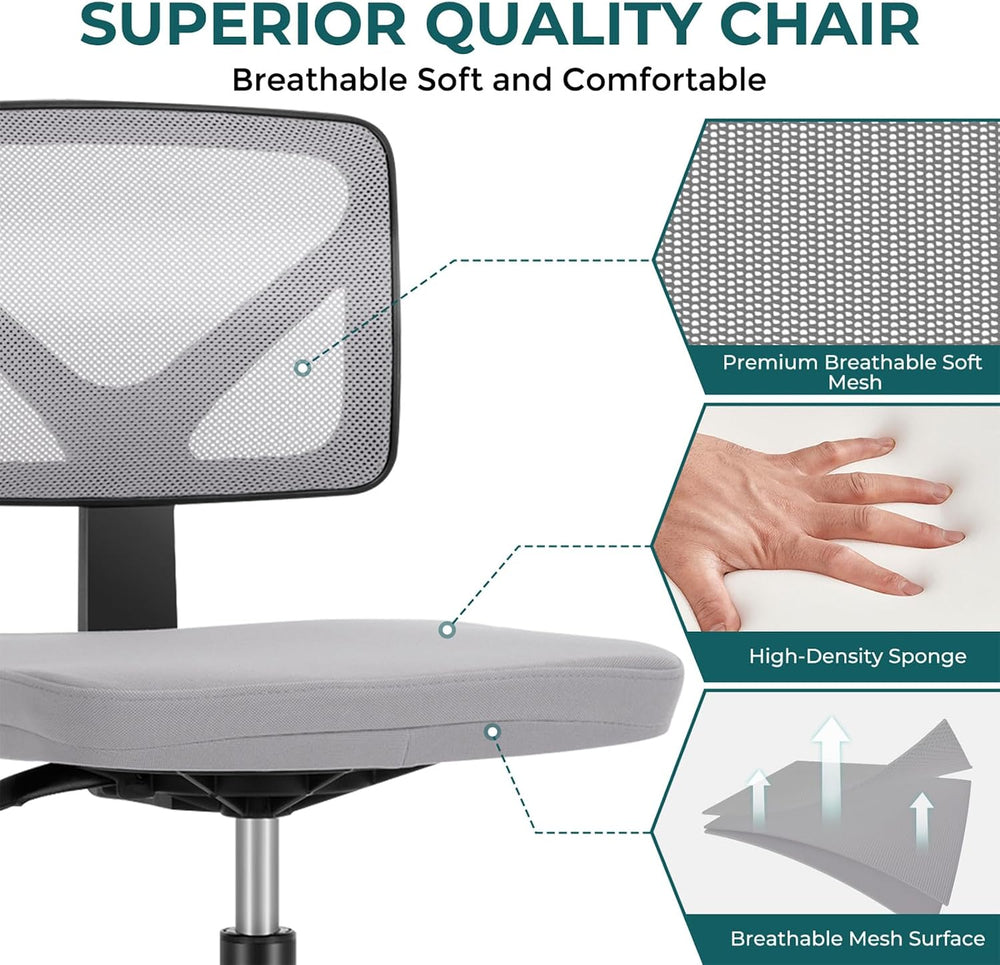 DUMOS Armless Small Desk Chairs, Ergonomic Home Office Mesh Chairs