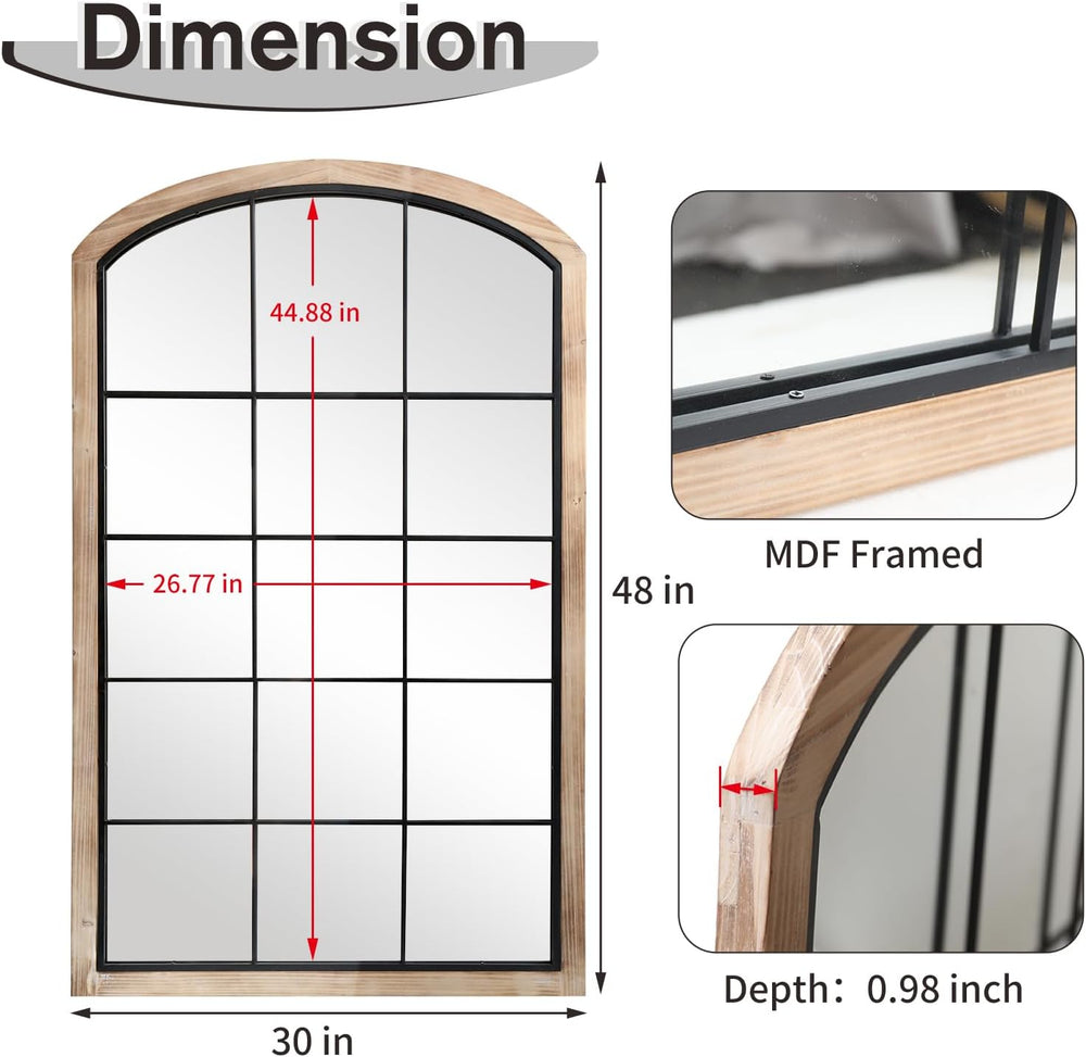 Arch Window Mirror, 30X48 Farmhouse Arch Wall Mirror, Wood Framed Rustic Mirr...