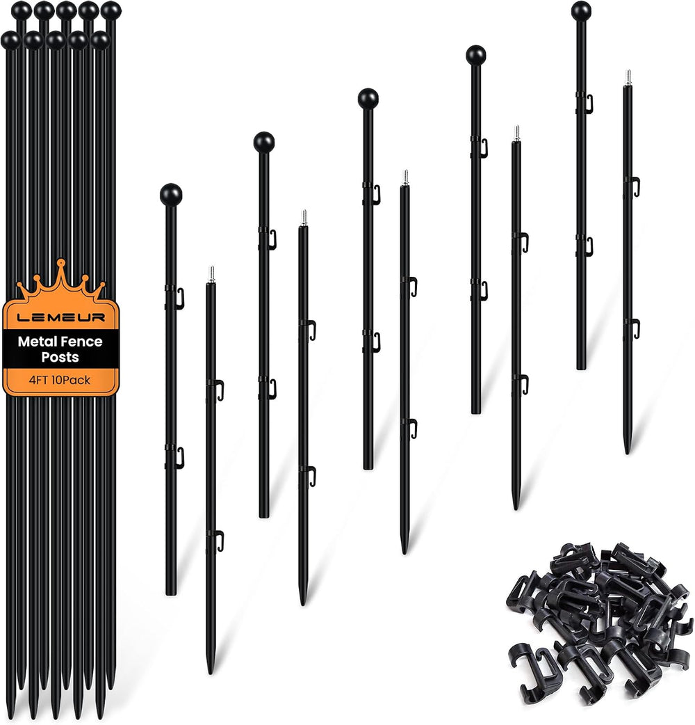 4FT Metal Fence Posts 10 Pack, Sturdy Steel Garden Fence Post