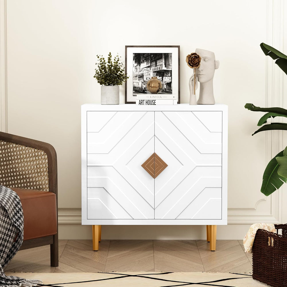 HLR 31.7'' Modern Sideboard Storage Cabinet with 2 Doors, White