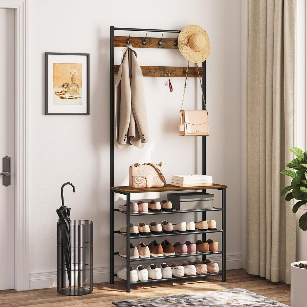 HOOBRO Hall Tree, Coat Rack with Shoe Rack, Hall Tree with Bench, 5 Tier Shoe...