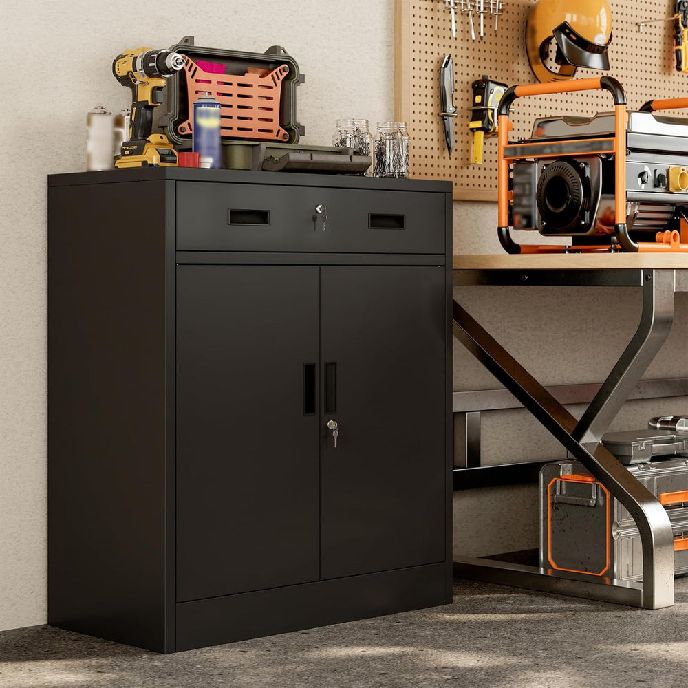 BESFUR Metal Storage Cabinet, Garage Storage Cabinet with One Drawer and Adju...