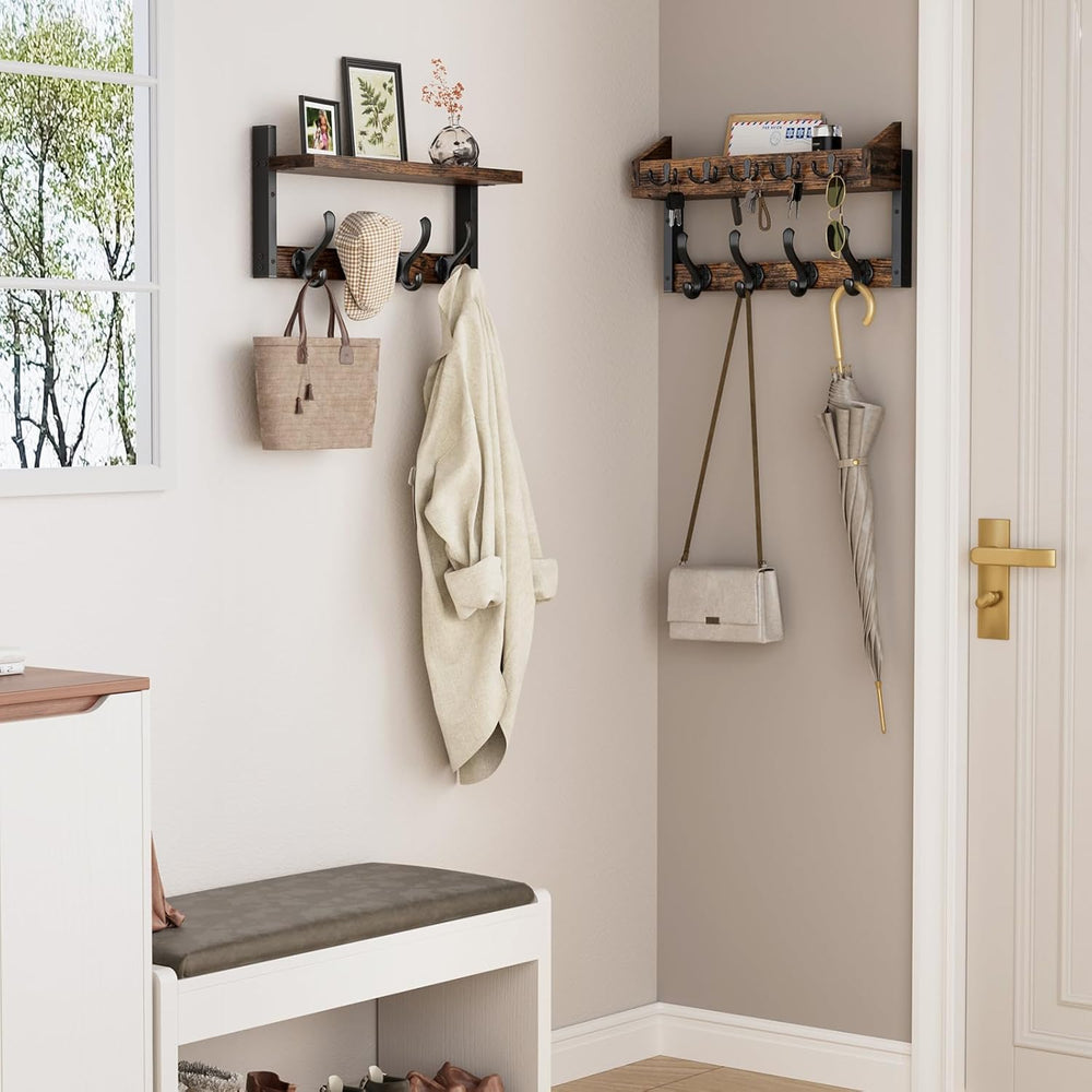 Evermagin 35" Coat Rack Wall Mount with Shelf for Entryway, Rustic Brown