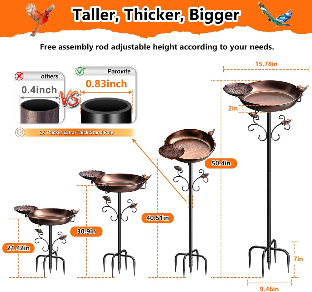 50" Tall Metal Bird Bath for Outside, Outdoor Water Feeder Bowl