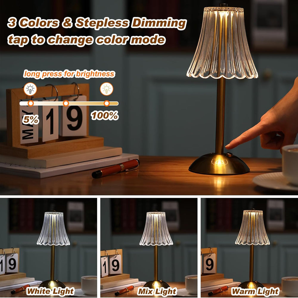 Liliful 2 Pcs Cordless Table Lamp LED Touch, Gold, Rose Style