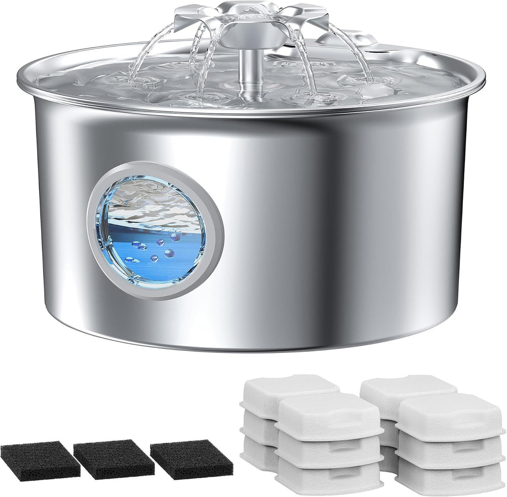 Cat Water Fountain Stainless Steel: Pet Fountain with 6 Filters & 3 Sponges