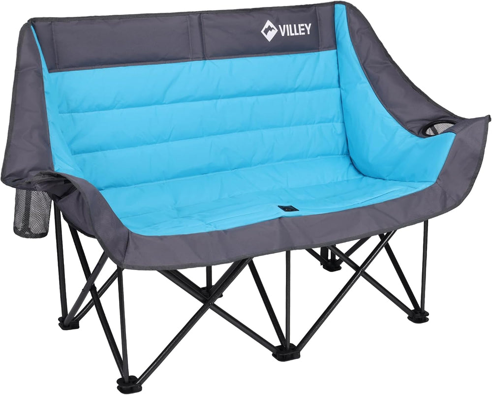 VILLEY Oversized Double Camping Chair, Heavy-Duty Folding Loveseat