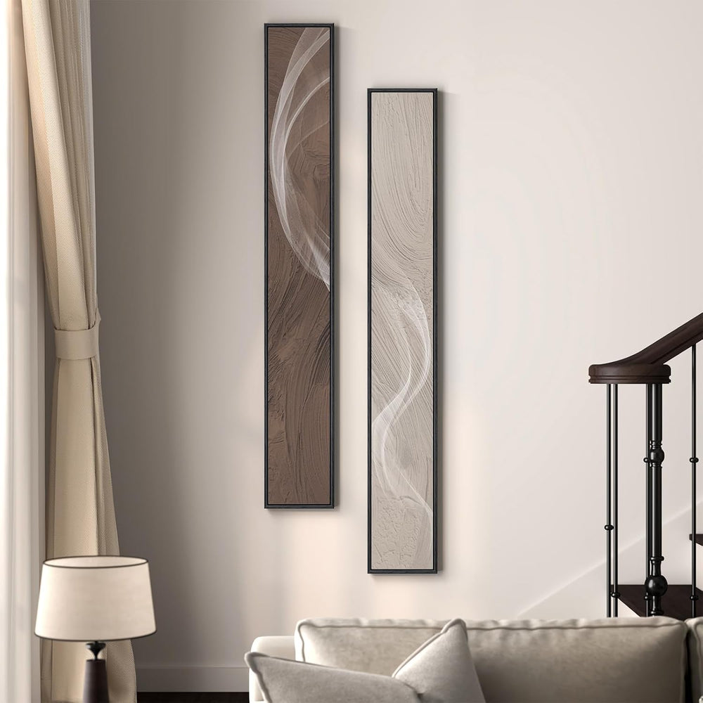 Large Framed Neutral Abstract Vertical Wall Art Decor for Hallway, 2 Piece