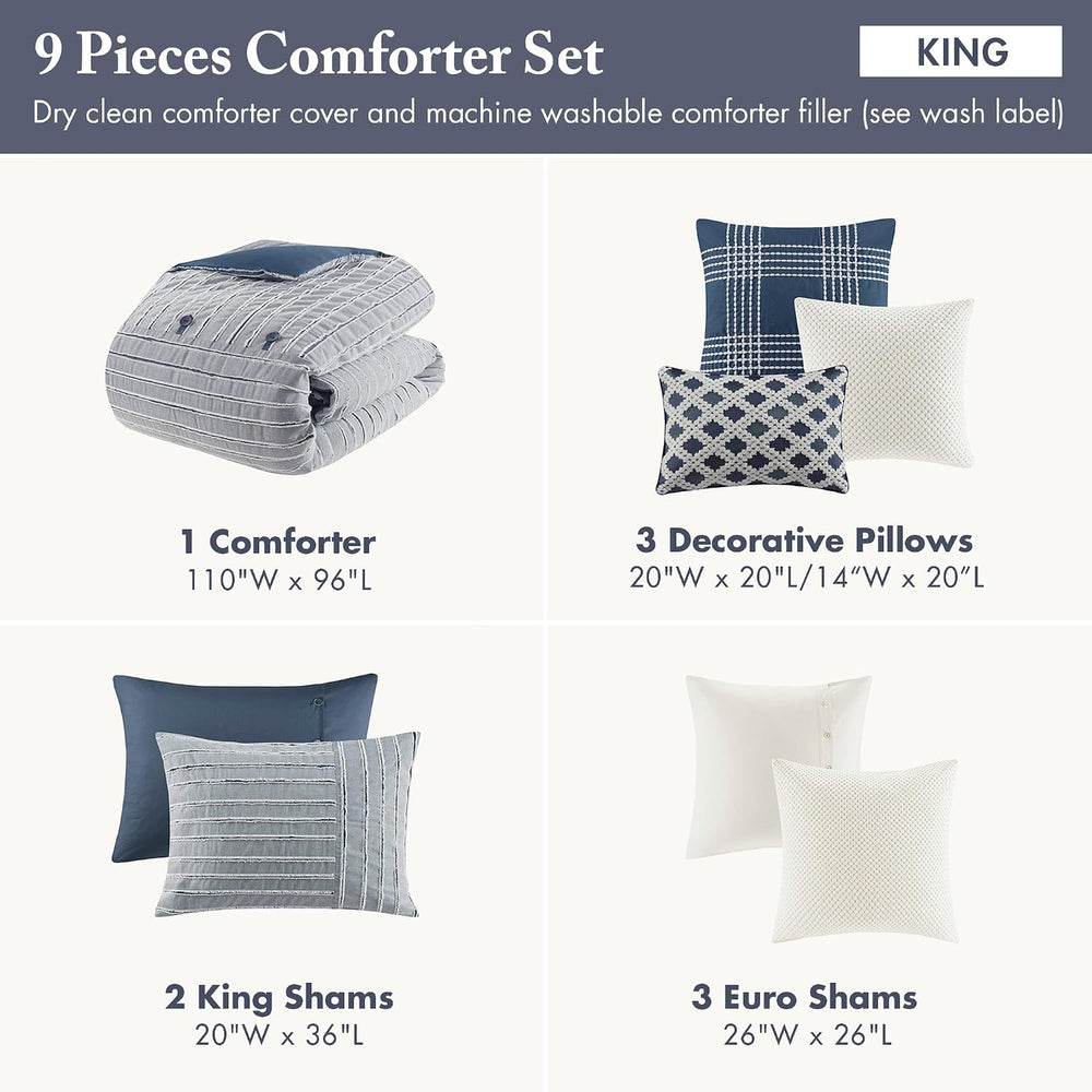 Madison Park Farmhouse King Cotton Comforter Set with Removable Cover, 9pc