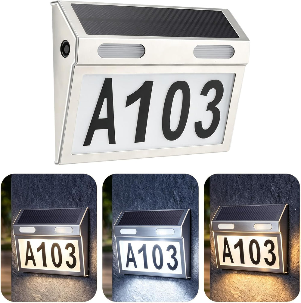 Solar Lighted Address Plaque for Houses Wall Mount, LED House Numbers Outside...