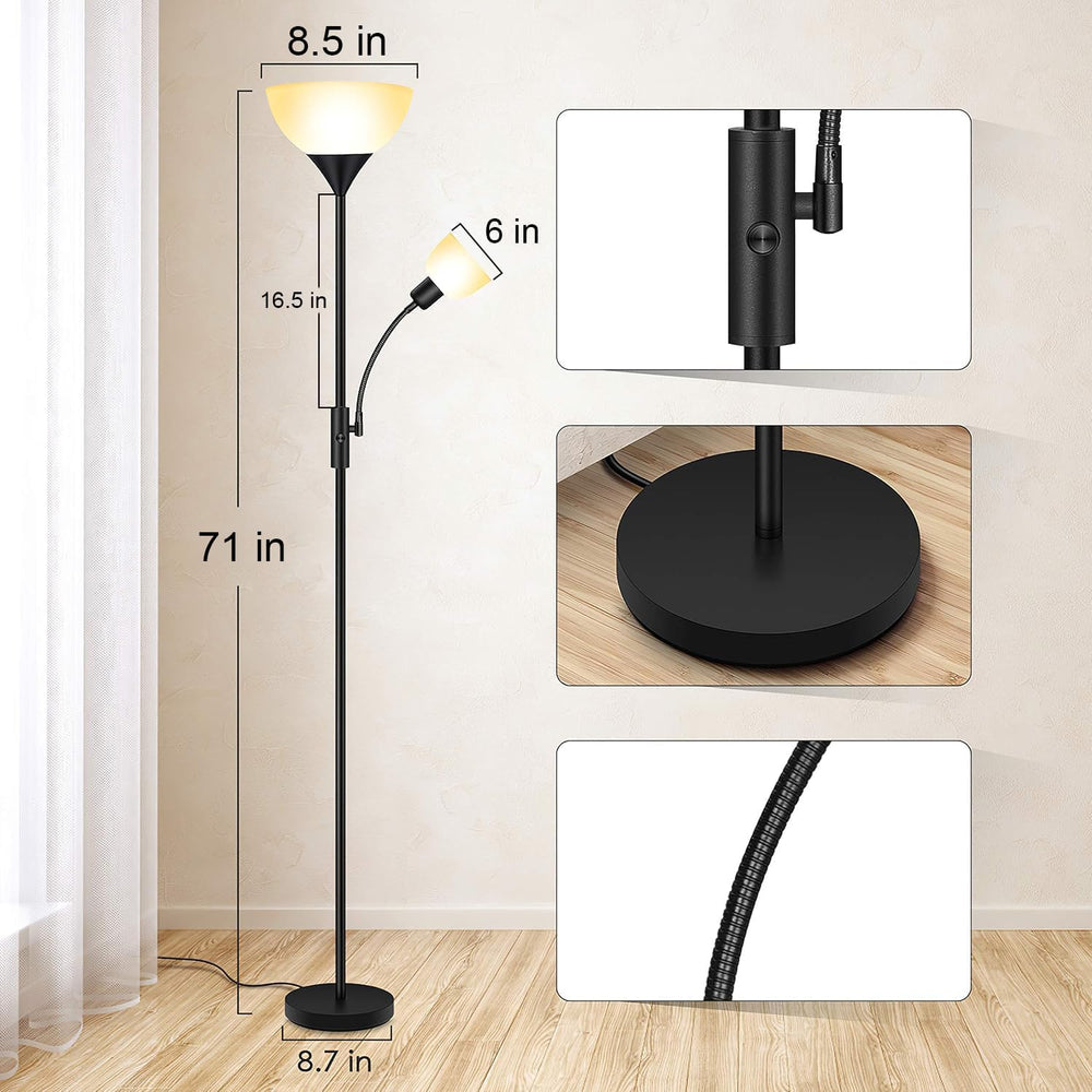 Floor Lamp Black, Standing Lamp, 71" Torchiere Floor Lamp with Adjustabl...