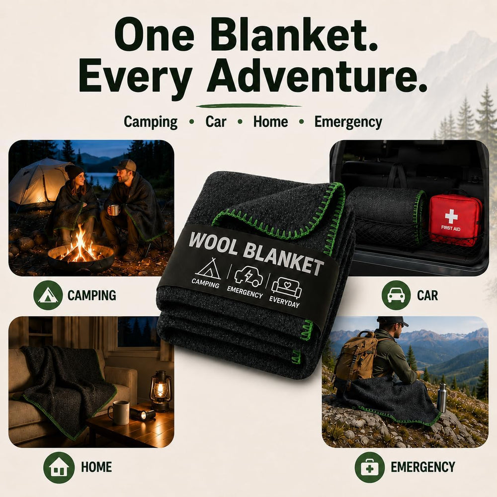 JMR Wool Camping Blanket, Fire Retardant Military Throw, Grey (62x84)