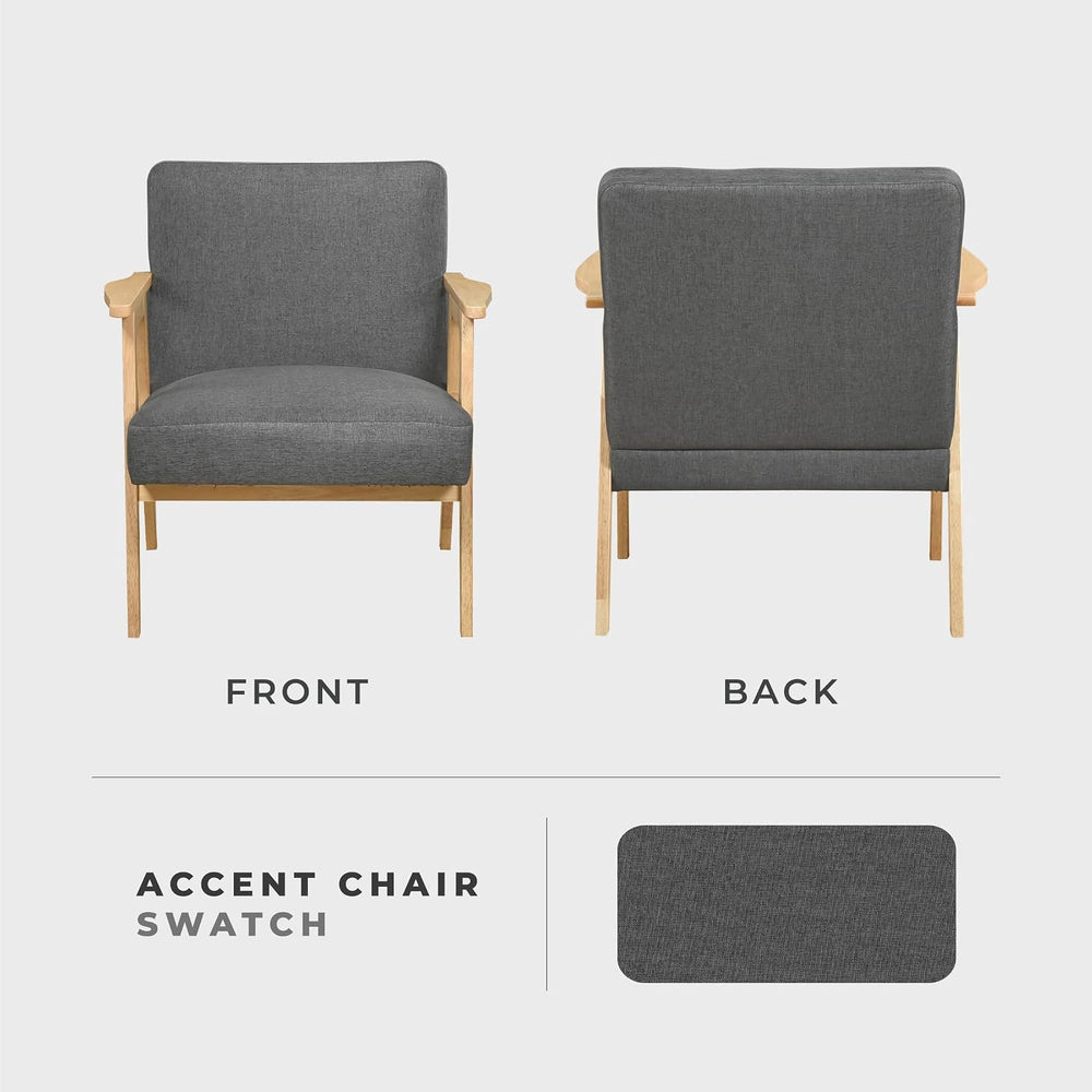 Lexicon Mid Century Modern Accent Chair,Natural Solid Wood Frame,Dark Gray