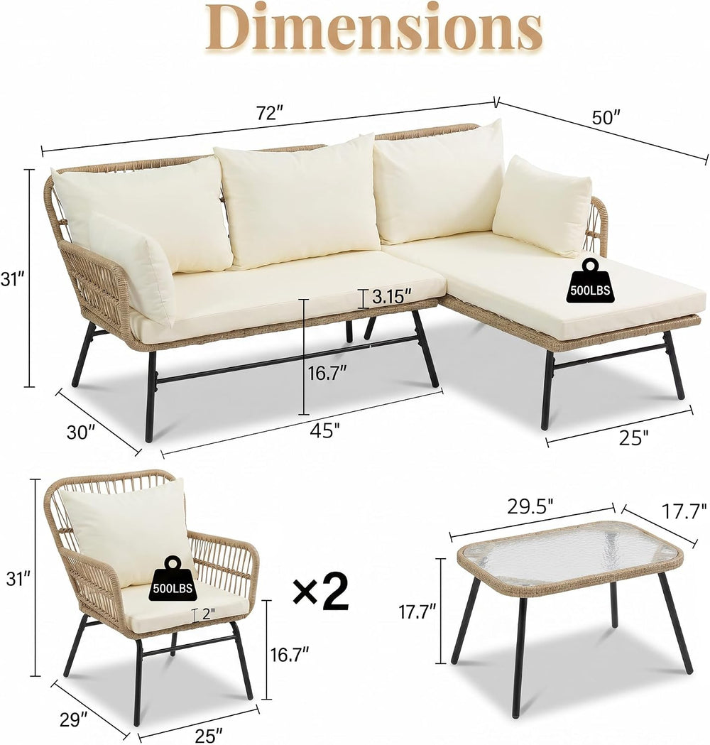 NICESOUL 5Pcs Boho Outdoor Patio Furniture Set, High Back L-Shaped Outdoor Co...