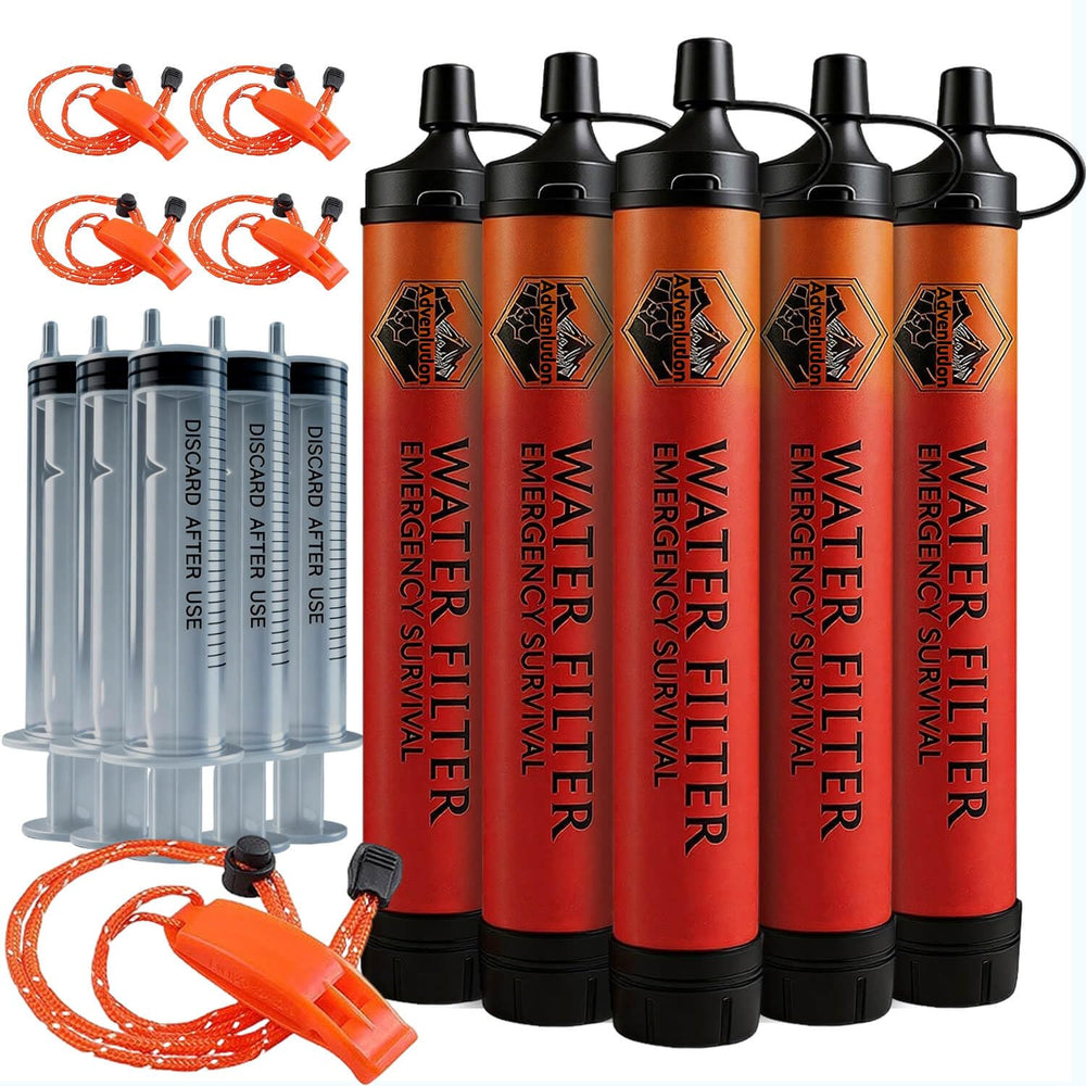 5-Pack Personal Water Filter Straw with Emergency Whistle