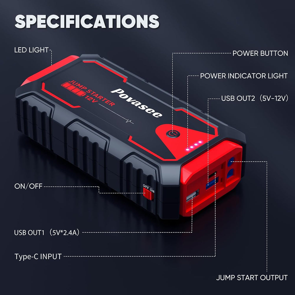 Povasee Jump Starter 5000A Car Jumper Starter, Model A30 12V Jump Box for Car...