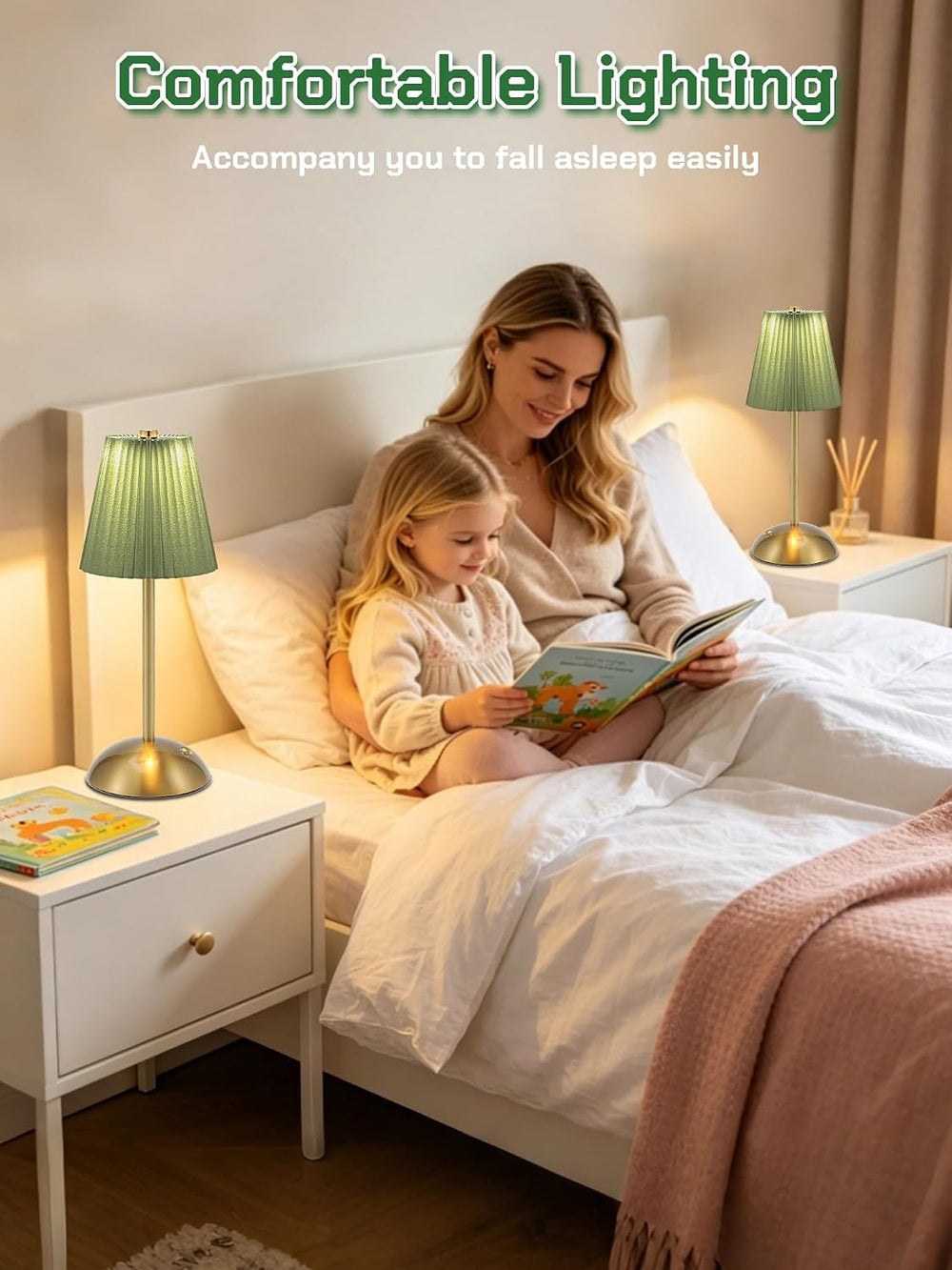 2 Pack Cordless Table Lamp, LED Desk Lamps Rechargeable Touch Light(Green)