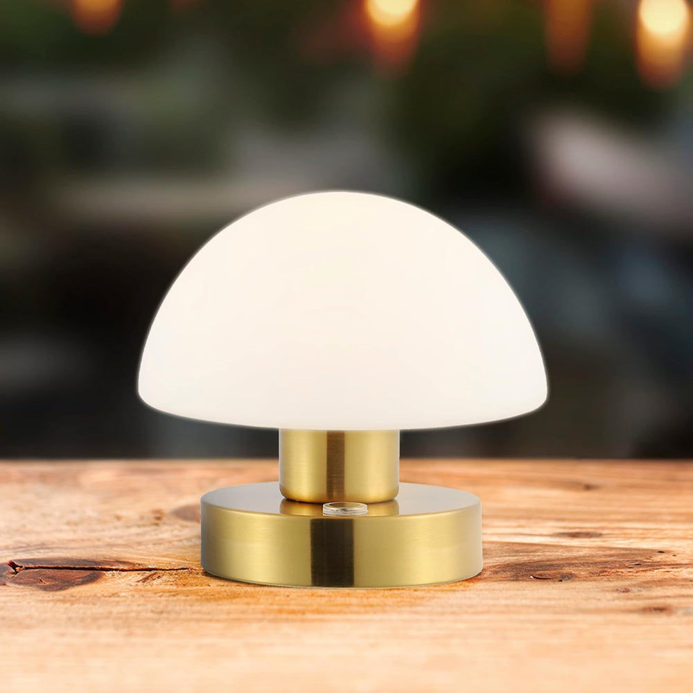 JONATHAN Y Zoe 5.75" Rechargeable Mushroom LED Lamp, Brass Gold/White