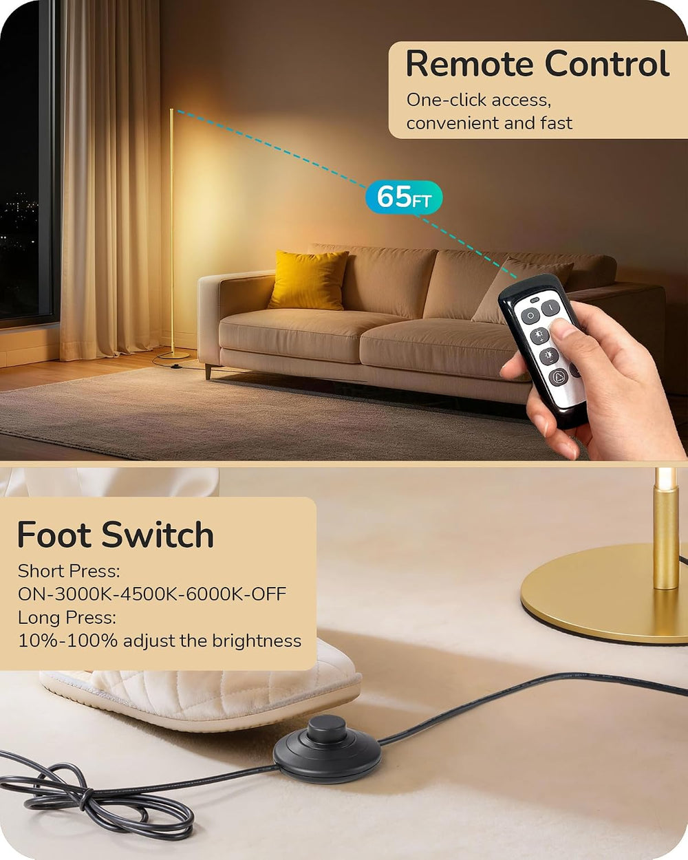 EDISHINE 59.8" Corner Lamp with Remote & 3 Height Settings, Dimmable...