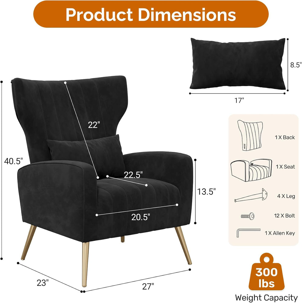 Luxanimarion Velvet Accent Chair Wingback for Living Room, High Back Arm Chai...