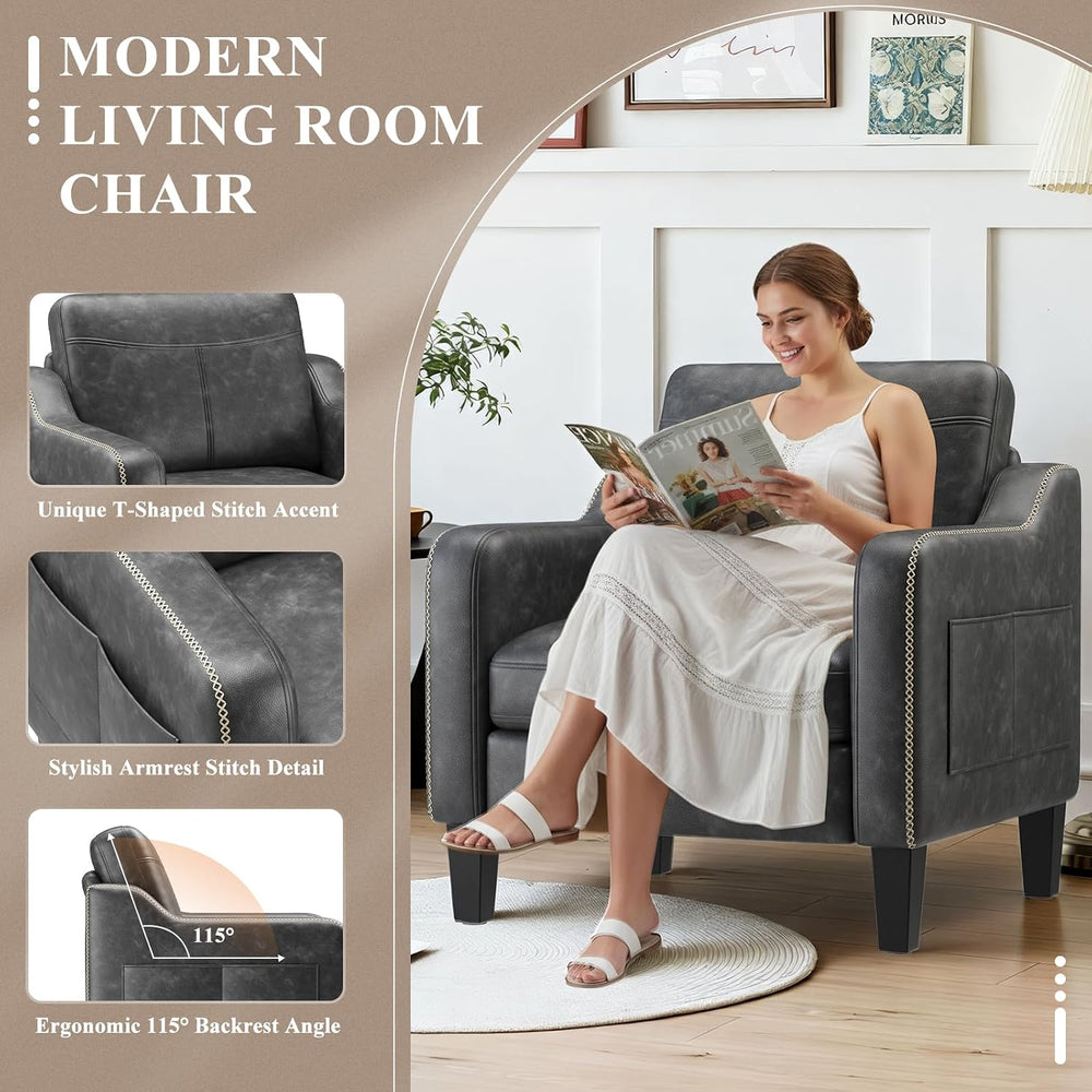 MALOL PU Leather Modern Accent Chair Set of 2, Black
