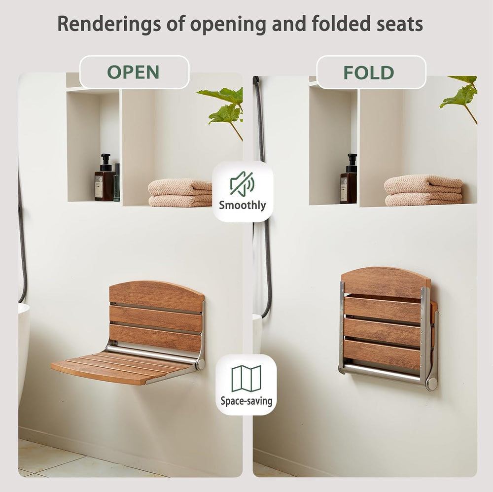 17.5" Folding Shower Seat Wall Mounted,Foldable Shower Bench,Fold Down S...