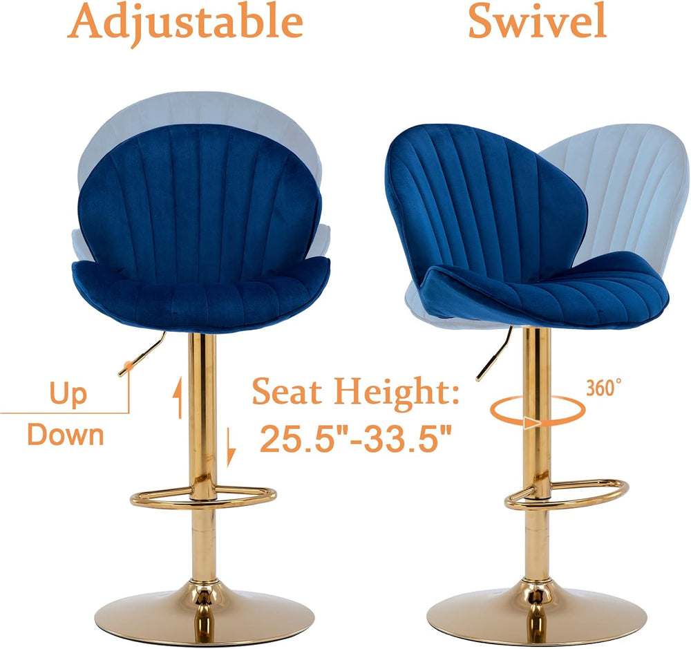 Shunzhi Modern Swivel Bar Stools Set of 2, Adjustable Barstools, Blue